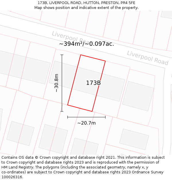 173B, LIVERPOOL ROAD, HUTTON, PRESTON, PR4 5FE: Plot and title map