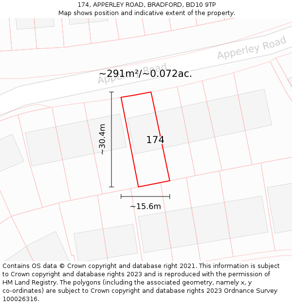 174, APPERLEY ROAD, BRADFORD, BD10 9TP: Plot and title map