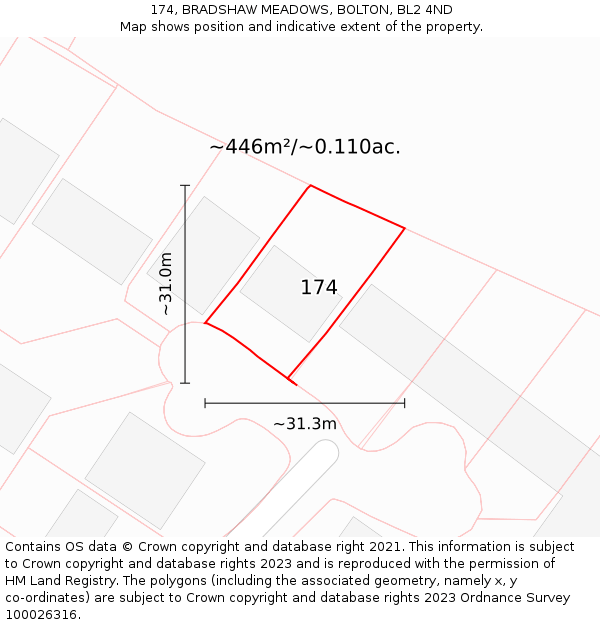 174, BRADSHAW MEADOWS, BOLTON, BL2 4ND: Plot and title map