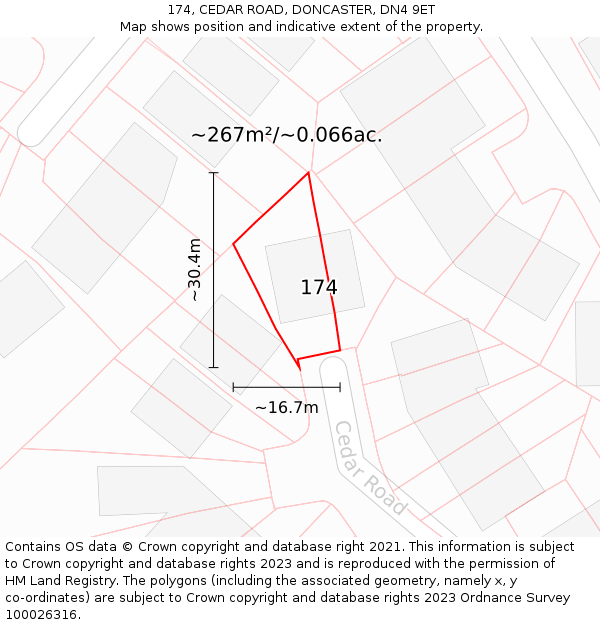 174, CEDAR ROAD, DONCASTER, DN4 9ET: Plot and title map