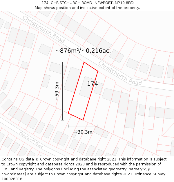 174, CHRISTCHURCH ROAD, NEWPORT, NP19 8BD: Plot and title map