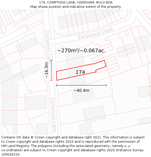 174, COMPTONS LANE, HORSHAM, RH13 6DA: Plot and title map