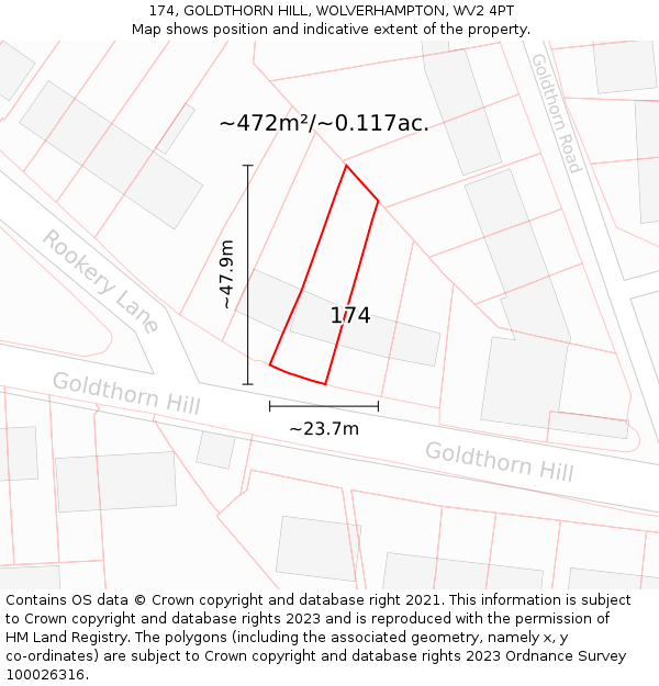 174, GOLDTHORN HILL, WOLVERHAMPTON, WV2 4PT: Plot and title map