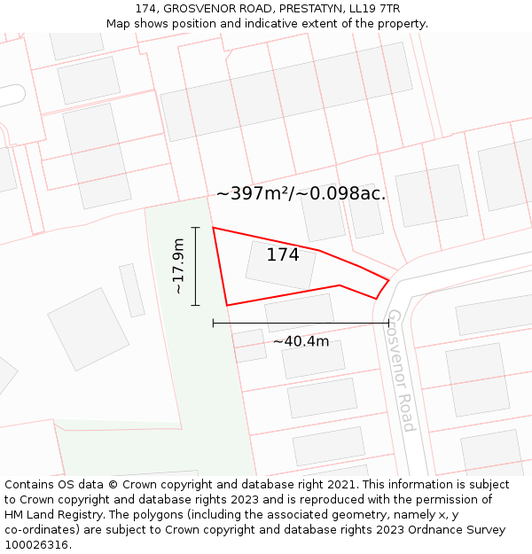 174, GROSVENOR ROAD, PRESTATYN, LL19 7TR: Plot and title map