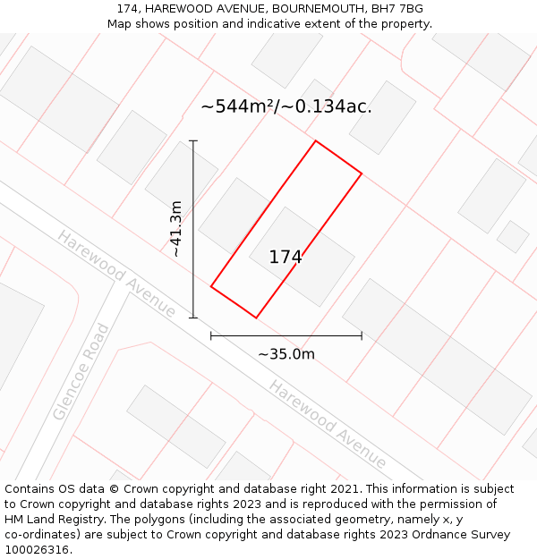 174, HAREWOOD AVENUE, BOURNEMOUTH, BH7 7BG: Plot and title map