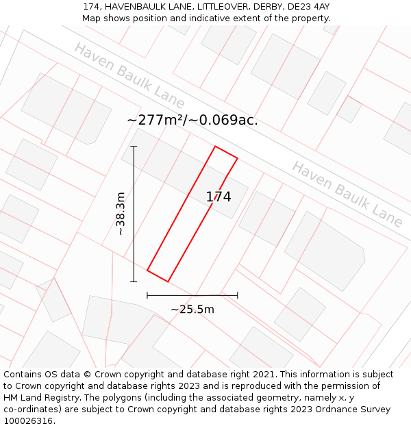 174, HAVENBAULK LANE, LITTLEOVER, DERBY, DE23 4AY: Plot and title map