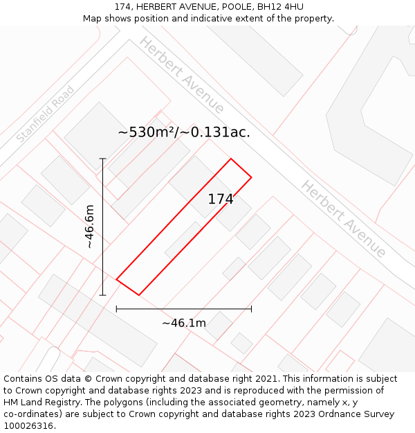 174, HERBERT AVENUE, POOLE, BH12 4HU: Plot and title map