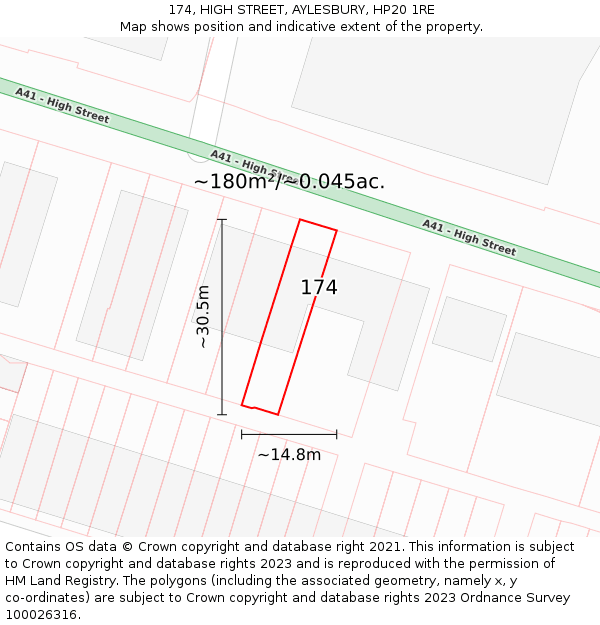 174, HIGH STREET, AYLESBURY, HP20 1RE: Plot and title map