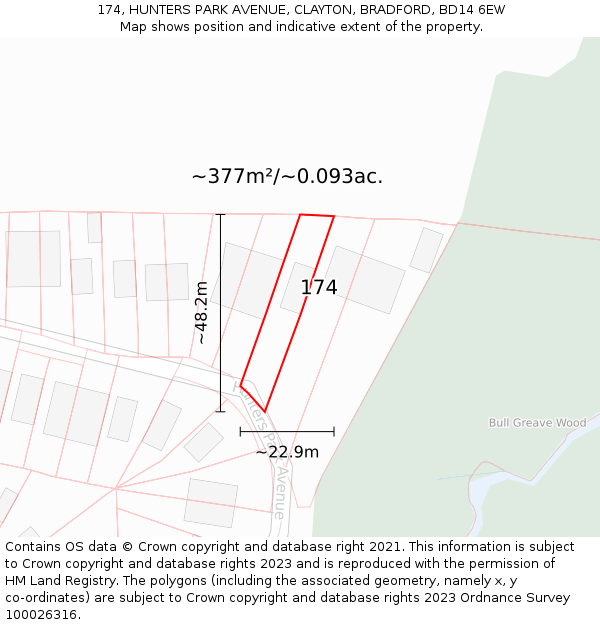174, HUNTERS PARK AVENUE, CLAYTON, BRADFORD, BD14 6EW: Plot and title map