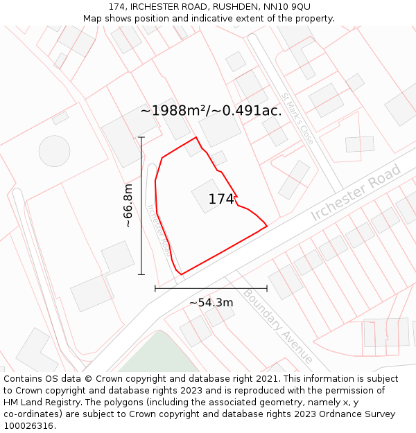 174, IRCHESTER ROAD, RUSHDEN, NN10 9QU: Plot and title map