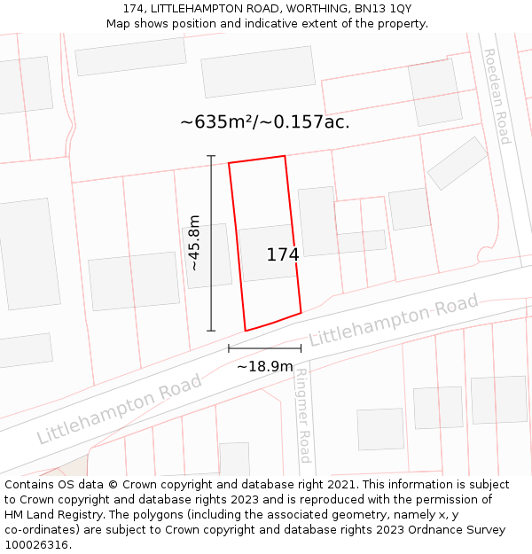 174, LITTLEHAMPTON ROAD, WORTHING, BN13 1QY: Plot and title map