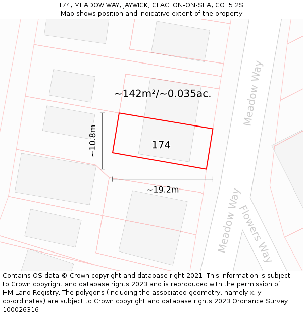 174, MEADOW WAY, JAYWICK, CLACTON-ON-SEA, CO15 2SF: Plot and title map