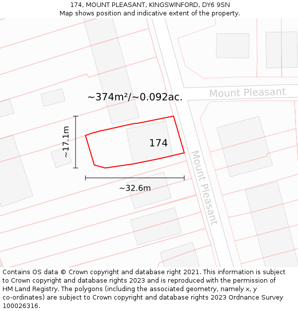 174, MOUNT PLEASANT, KINGSWINFORD, DY6 9SN: Plot and title map