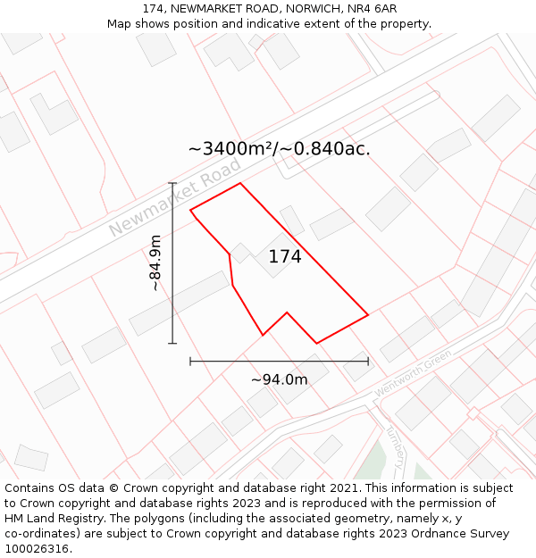 174, NEWMARKET ROAD, NORWICH, NR4 6AR: Plot and title map