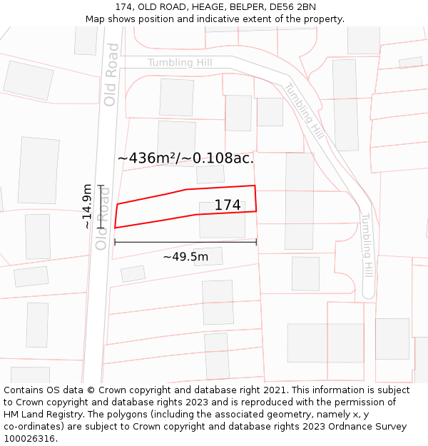 174, OLD ROAD, HEAGE, BELPER, DE56 2BN: Plot and title map