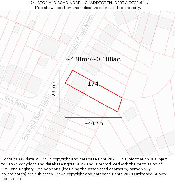 174, REGINALD ROAD NORTH, CHADDESDEN, DERBY, DE21 6HU: Plot and title map