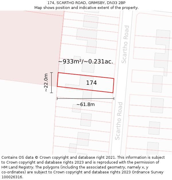 174, SCARTHO ROAD, GRIMSBY, DN33 2BP: Plot and title map