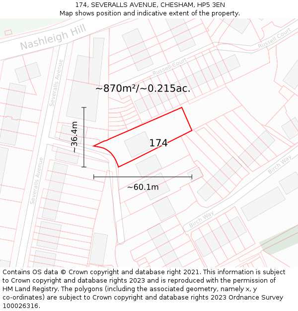 174, SEVERALLS AVENUE, CHESHAM, HP5 3EN: Plot and title map