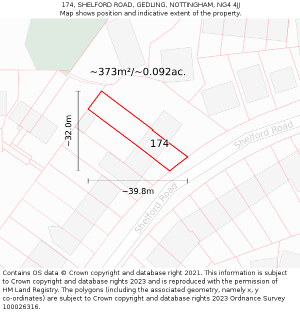 174, SHELFORD ROAD, GEDLING, NOTTINGHAM, NG4 4JJ: Plot and title map