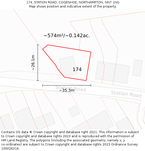 174, STATION ROAD, COGENHOE, NORTHAMPTON, NN7 1NG: Plot and title map