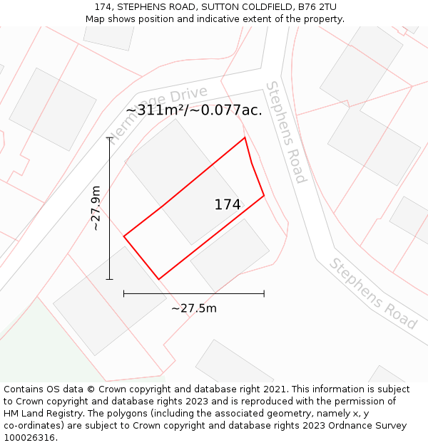 174, STEPHENS ROAD, SUTTON COLDFIELD, B76 2TU: Plot and title map