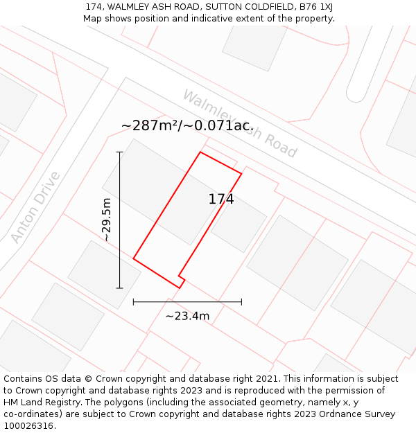 174, WALMLEY ASH ROAD, SUTTON COLDFIELD, B76 1XJ: Plot and title map