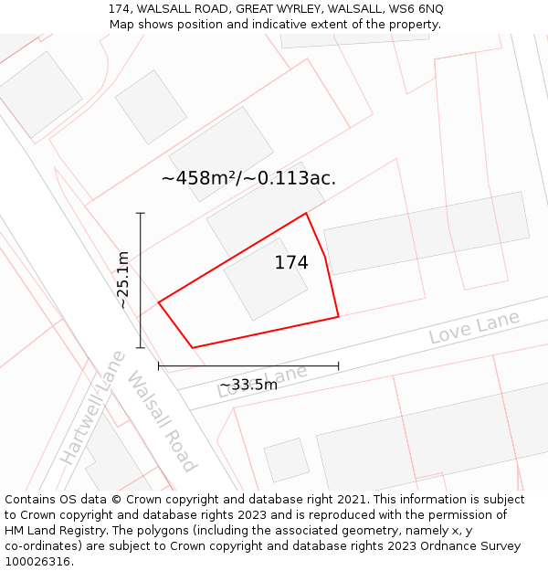 174, WALSALL ROAD, GREAT WYRLEY, WALSALL, WS6 6NQ: Plot and title map