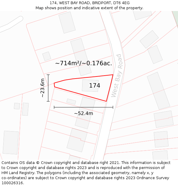 174, WEST BAY ROAD, BRIDPORT, DT6 4EG: Plot and title map