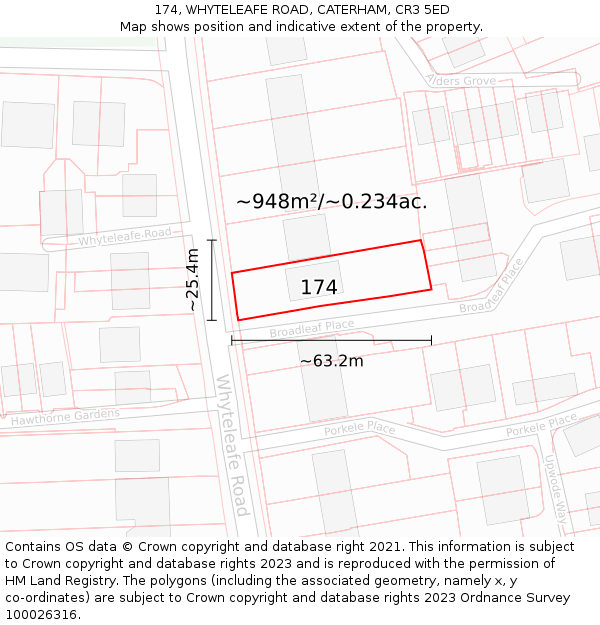 174, WHYTELEAFE ROAD, CATERHAM, CR3 5ED: Plot and title map