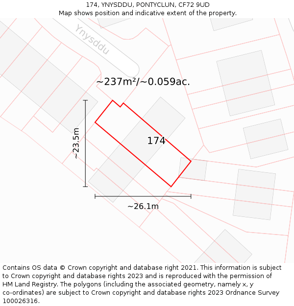 174, YNYSDDU, PONTYCLUN, CF72 9UD: Plot and title map