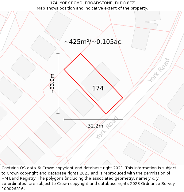174, YORK ROAD, BROADSTONE, BH18 8EZ: Plot and title map