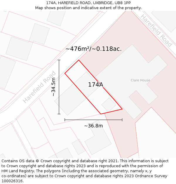 174A, HAREFIELD ROAD, UXBRIDGE, UB8 1PP: Plot and title map