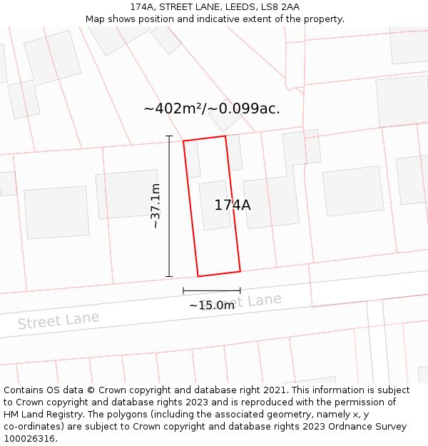 174A, STREET LANE, LEEDS, LS8 2AA: Plot and title map