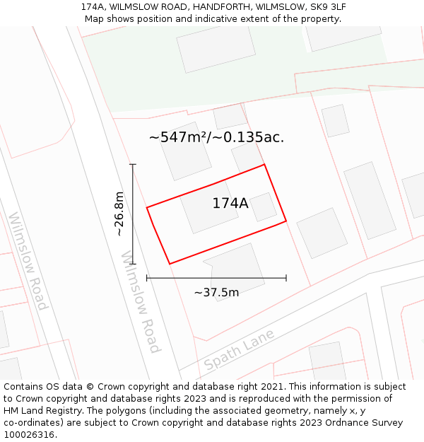174A, WILMSLOW ROAD, HANDFORTH, WILMSLOW, SK9 3LF: Plot and title map