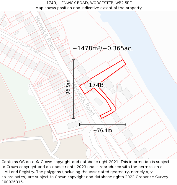 174B, HENWICK ROAD, WORCESTER, WR2 5PE: Plot and title map