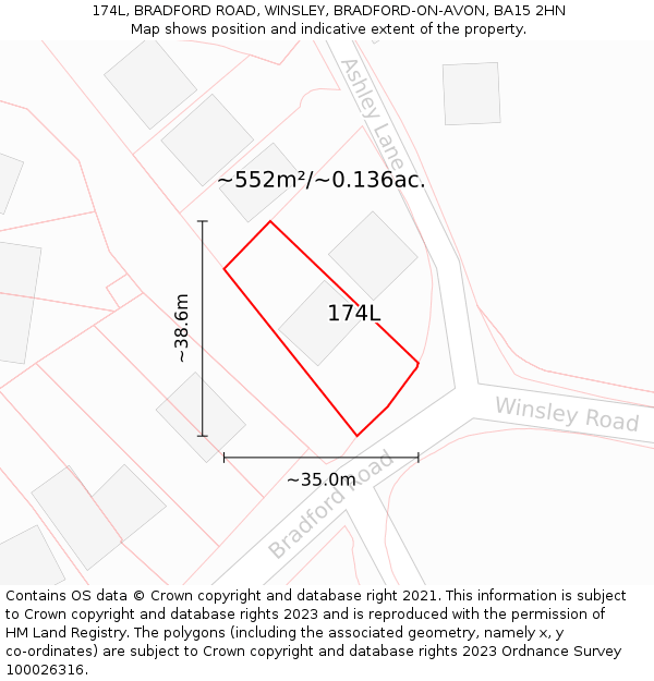 174L, BRADFORD ROAD, WINSLEY, BRADFORD-ON-AVON, BA15 2HN: Plot and title map