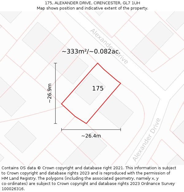 175, ALEXANDER DRIVE, CIRENCESTER, GL7 1UH: Plot and title map