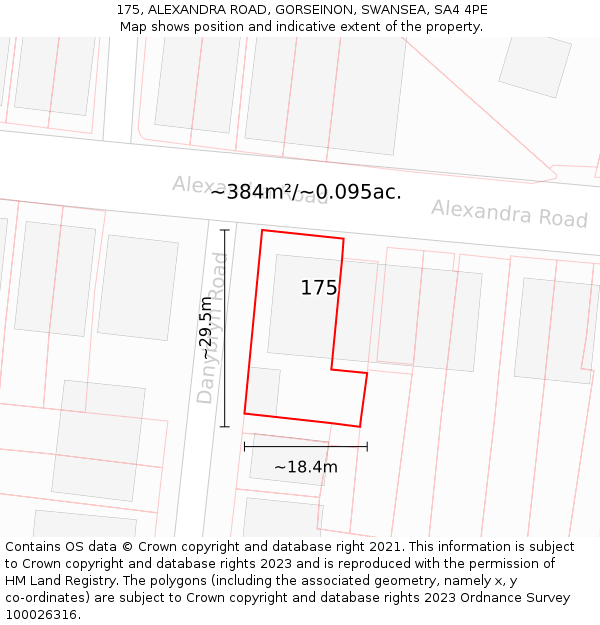 175, ALEXANDRA ROAD, GORSEINON, SWANSEA, SA4 4PE: Plot and title map