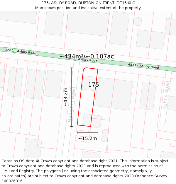 175, ASHBY ROAD, BURTON-ON-TRENT, DE15 0LG: Plot and title map