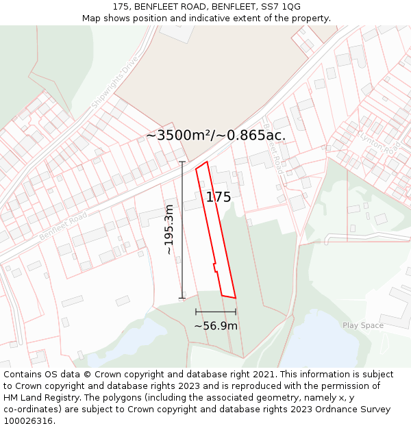 175, BENFLEET ROAD, BENFLEET, SS7 1QG: Plot and title map