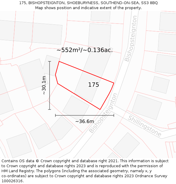 175, BISHOPSTEIGNTON, SHOEBURYNESS, SOUTHEND-ON-SEA, SS3 8BQ: Plot and title map