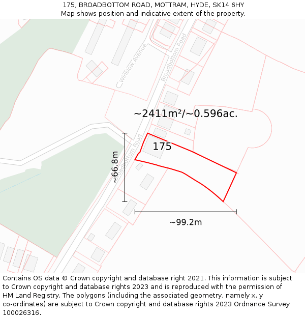175, BROADBOTTOM ROAD, MOTTRAM, HYDE, SK14 6HY: Plot and title map