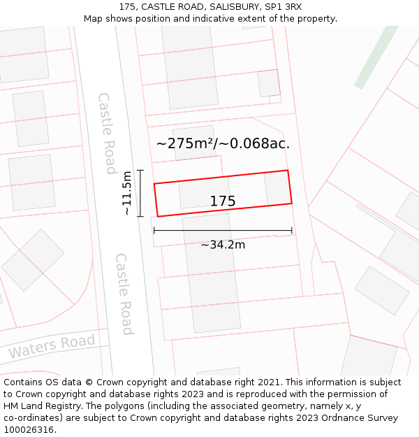 175, CASTLE ROAD, SALISBURY, SP1 3RX: Plot and title map