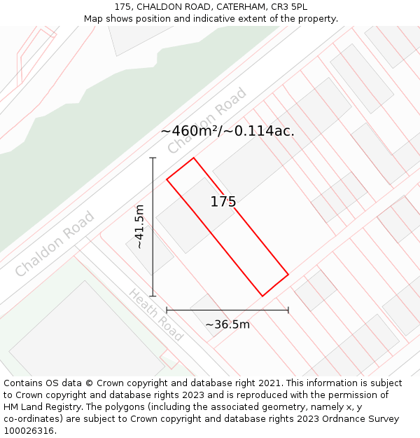 175, CHALDON ROAD, CATERHAM, CR3 5PL: Plot and title map