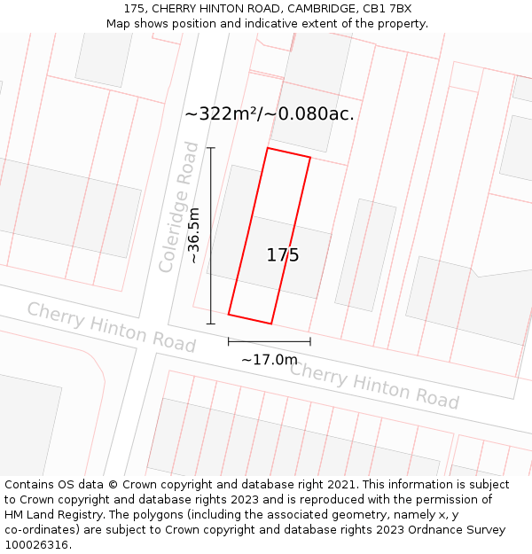 175, CHERRY HINTON ROAD, CAMBRIDGE, CB1 7BX: Plot and title map