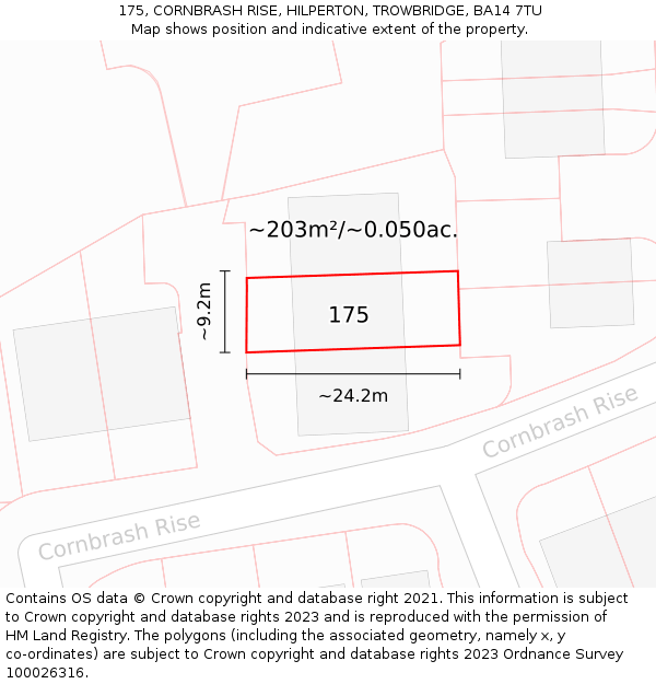 175, CORNBRASH RISE, HILPERTON, TROWBRIDGE, BA14 7TU: Plot and title map