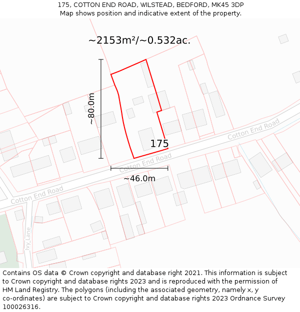 175, COTTON END ROAD, WILSTEAD, BEDFORD, MK45 3DP: Plot and title map