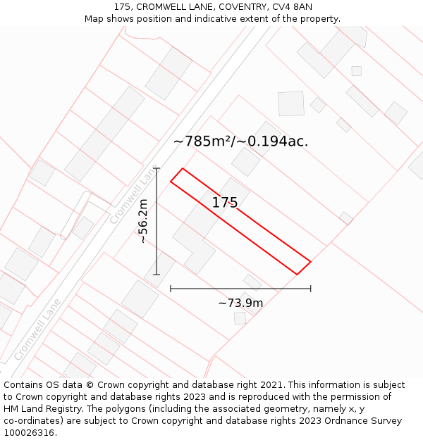 175, CROMWELL LANE, COVENTRY, CV4 8AN: Plot and title map
