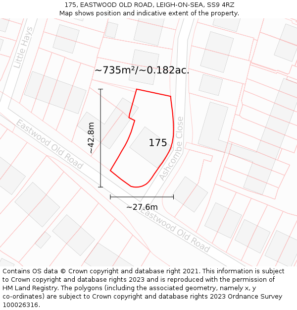 175, EASTWOOD OLD ROAD, LEIGH-ON-SEA, SS9 4RZ: Plot and title map