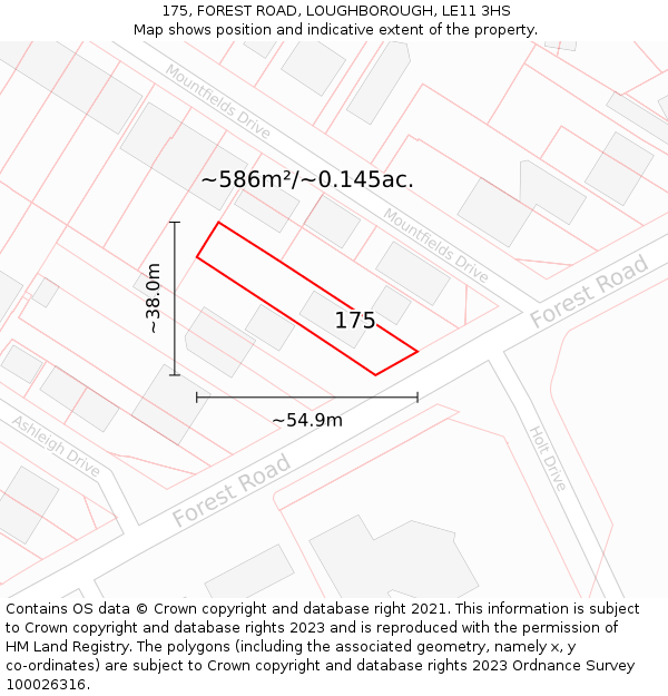 175, FOREST ROAD, LOUGHBOROUGH, LE11 3HS: Plot and title map